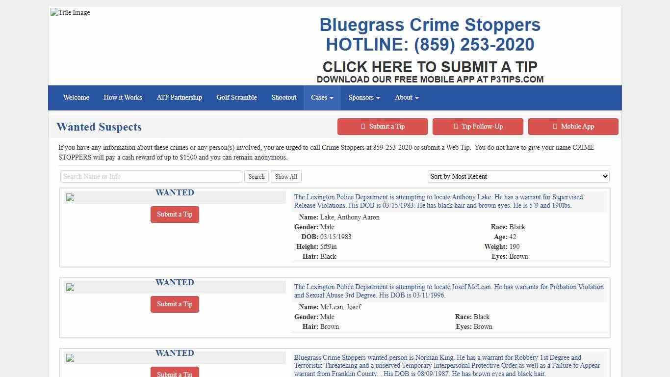 Wanted Suspects - Bluegrass Crime Stoppers